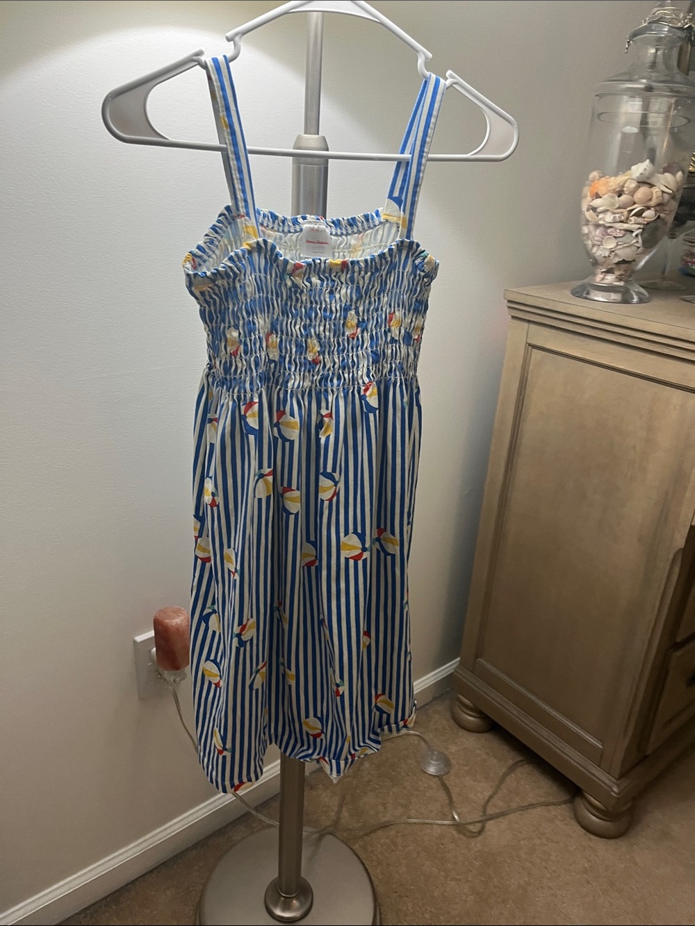Hanna Andersson Blue and White Striped Sundress with Beach Ball Print